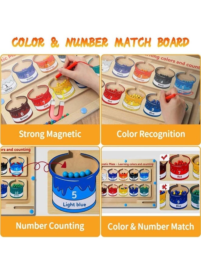 بوبي مجموعة من قطعتين - مسار مغناطيسي للألوان والأرقام - لوحة بازل خشبية مونتيسوري لمطابقة الألوان وتعلم العد - ألعاب مهارات حركية دقيقة للأطفال الأولاد والبنات من عمر 2 و3 و4 و5 و6 سنوات - Image 2